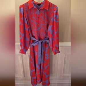 Ann Taylor Red and Purple Long Sleeve Dress